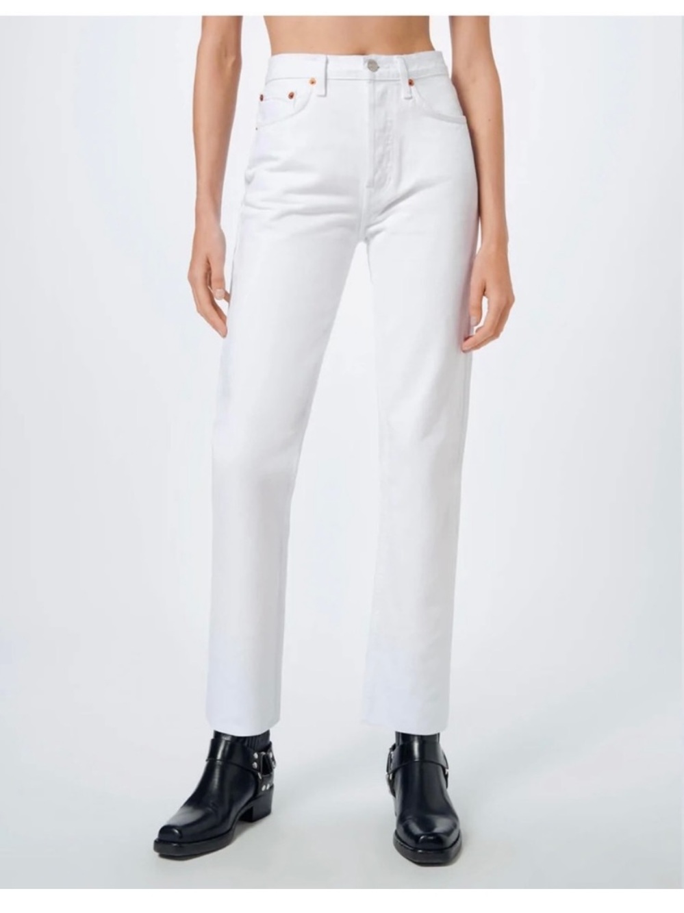NWOT Re/Done 70s High Rise Stove Pipe Jeans White
